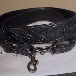 COACH authentic Tea Rose Detachable Black Shoulder Strap (dark silver hardware)